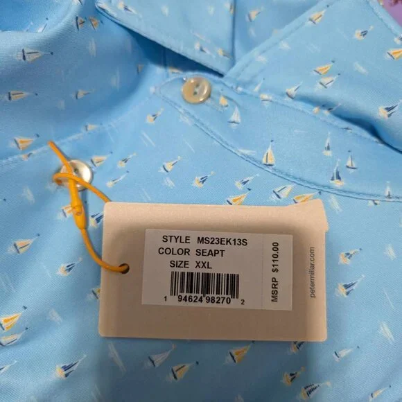 Peter Millar Crown Sport Sailing Away Print Summer Comfort Polo Size L 2XL $110 - Picture 6 of 7